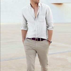 J. Crew Irish Linen Men’s Striped Green Shirt